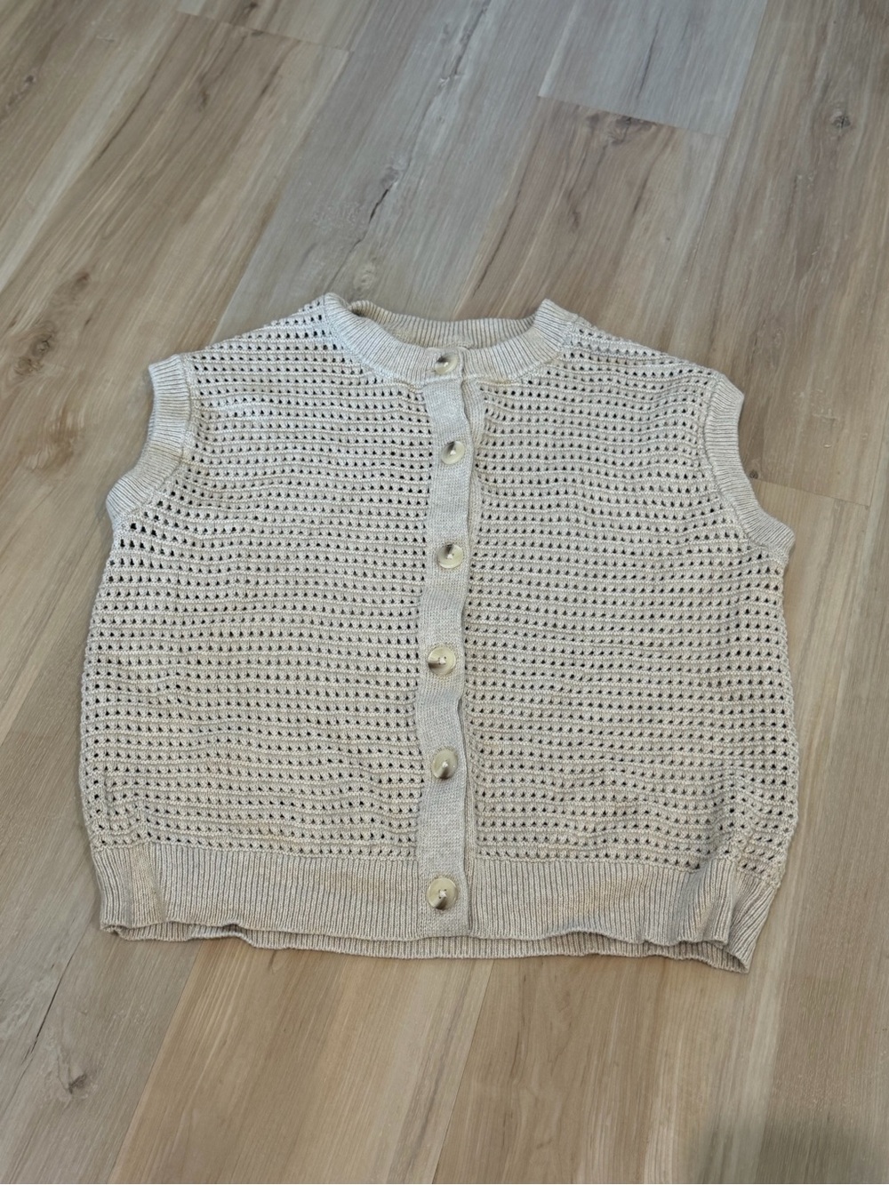 Classic Cream Open-Knit Button Front Sweater Vest